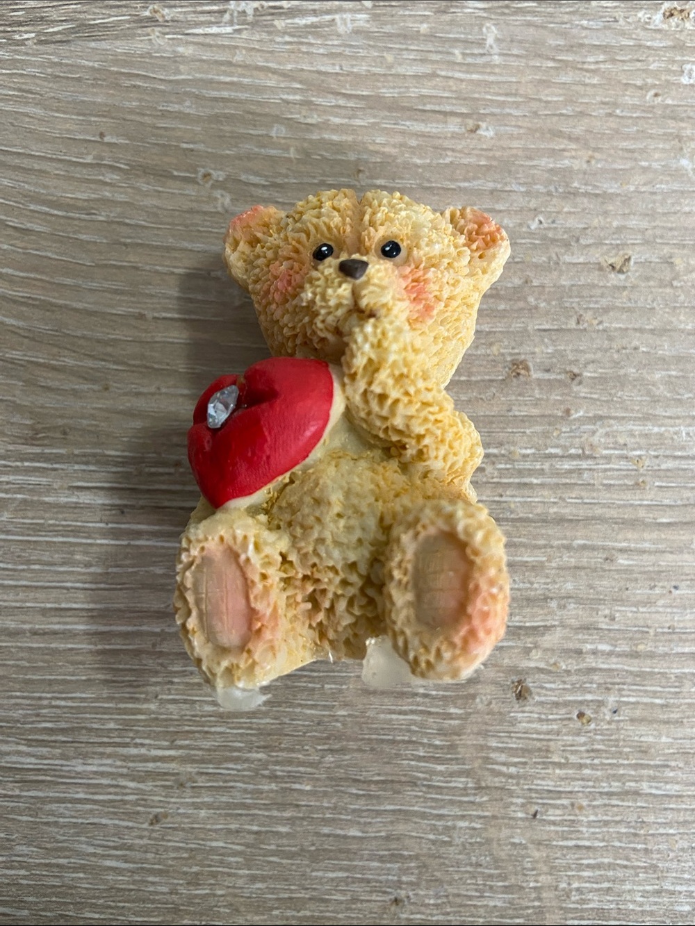Vintage Cute Yellow Teddy Bear Figurine Holding Red Heart